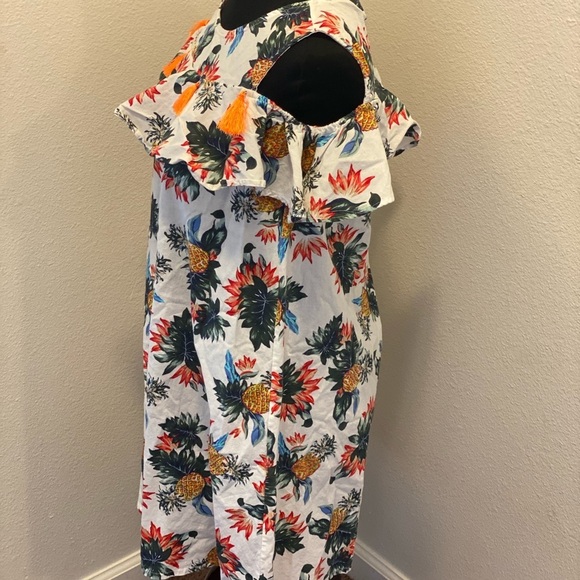 2 FOR $20 Pineapple Print Cold Shoulder Swing Dress Tropical - Picture 3 of 5